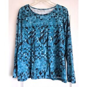 Coldwater Creek Womens Blue Geometric‎ Triangle Print 100% Cotton Top Large